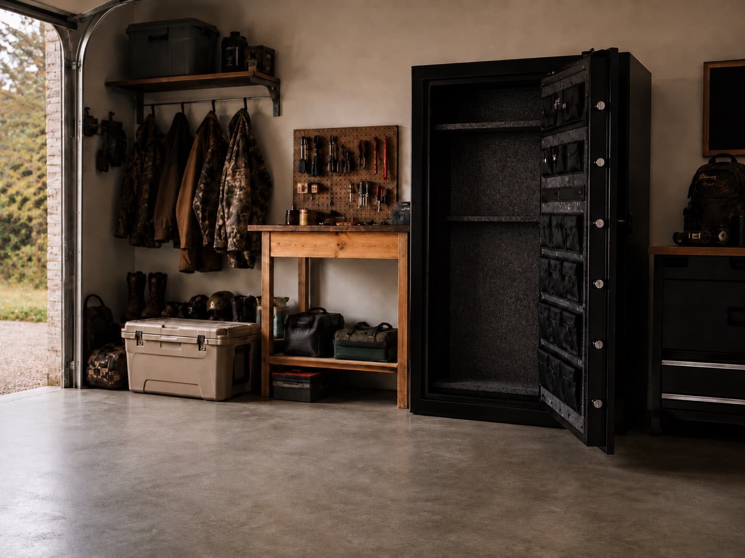 The same gun safe after a break-in, emptied out