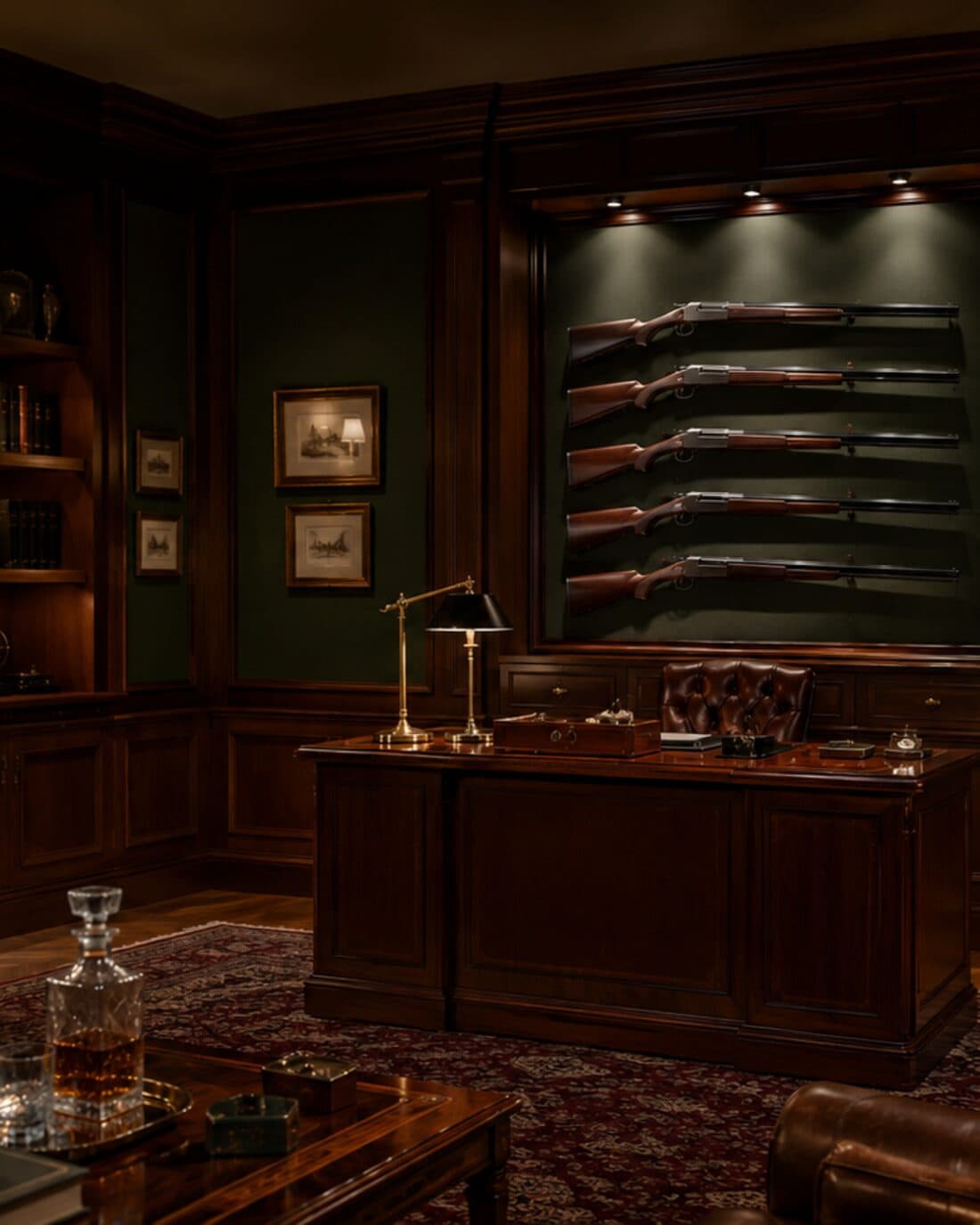 A collector's gun room, the kind of collection Gun & Trophy was built to protect